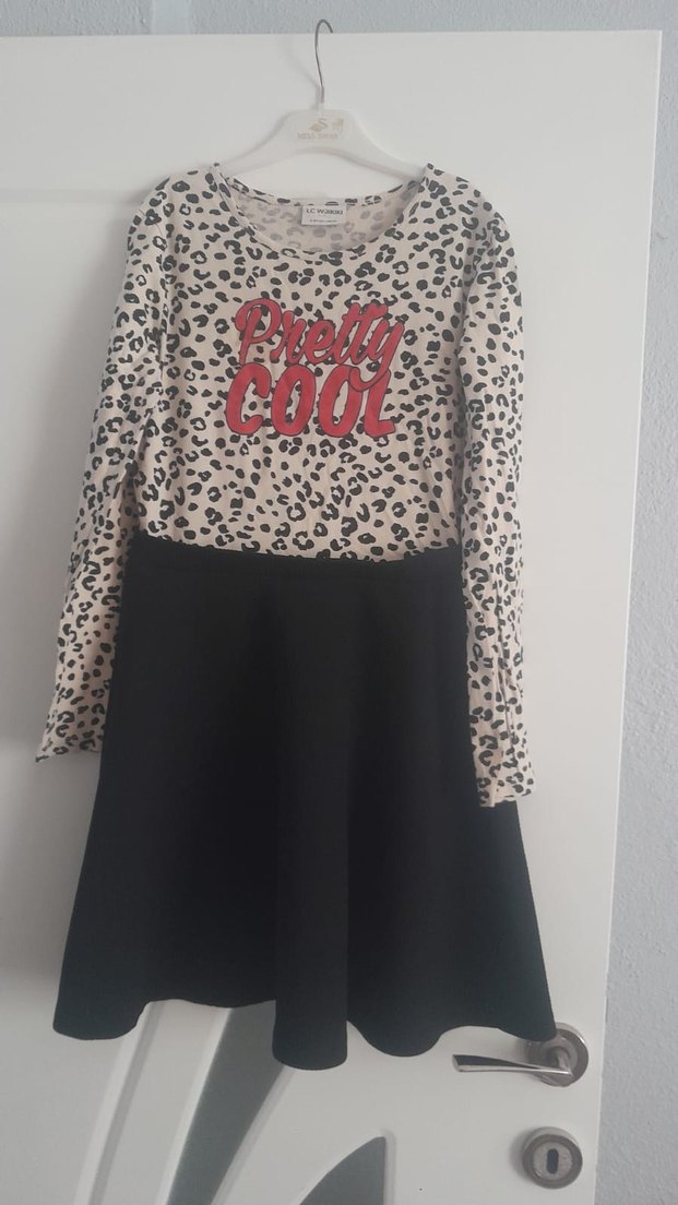 Kız Çocuk Gri Baskılı Uzun Kollu elbise - Görsel 2