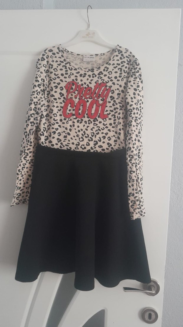 Kız Çocuk Gri Baskılı Uzun Kollu elbise - Görsel 3