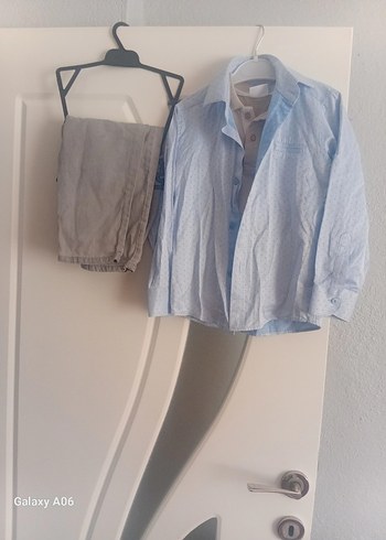 Bej Keten Erkek çocuk gömlek pantolon ve tişört - Görsel 2