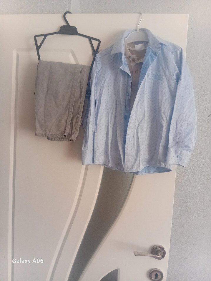 Bej Keten Erkek çocuk gömlek pantolon ve tişört - Görsel 2