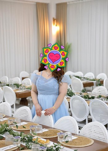 Mavi Uzun Drapeli Straplez Nişan Elbisesi - Görsel 3