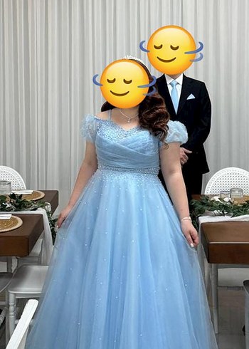 Mavi Uzun Drapeli Straplez Nişan Elbisesi - Görsel 2