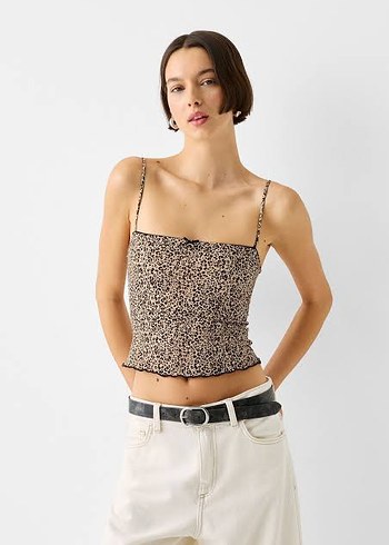 s Beden BERSHKA LEOPAR DESENLİ ASKILI BLUZ