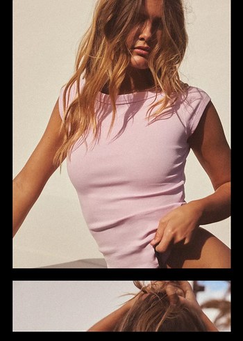 s Beden zara Pembe Pamuklu Kolsuz Crop Top