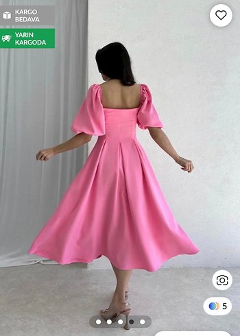 Pembe Uzun Elbise Modern Klasik Kesim - Görsel 2