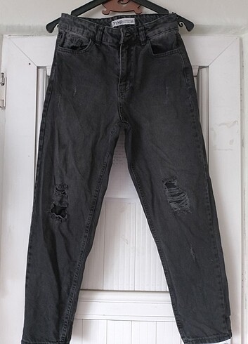 s Beden siyah Renk Siyah yirtmac detaylı pantolon 