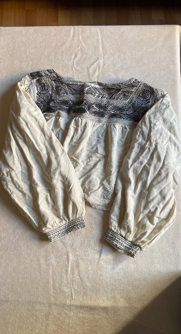 Nakışlı, Uzun Kollu, Bohem Keten Bluz - Görsel 2