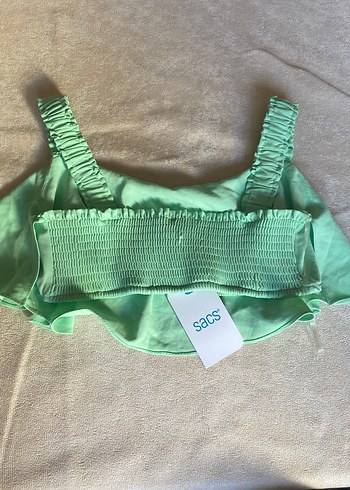 Yeşil Keten Fırfırlı Askısız Üst - Görsel 2