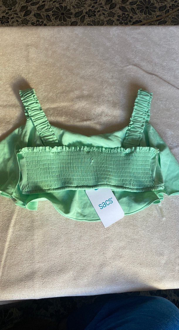 Yeşil Keten Fırfırlı Askısız Üst - Görsel 2