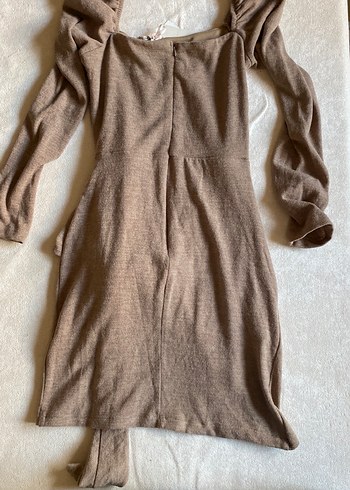 Bej Triko Uzun Kollu Midi Elbise - Görsel 2