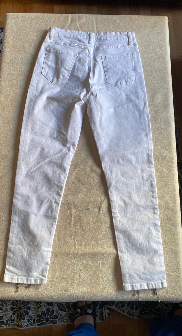 Beyaz Kadın Denim Midi Pantolon - Görsel 2