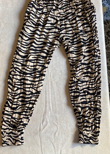 Zebra Desenli Salaş Keten Kadın Pantolon - Görsel 2