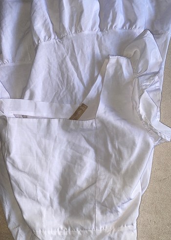 Beyaz Keten Midi Elbise Fırfırlı - Görsel 3