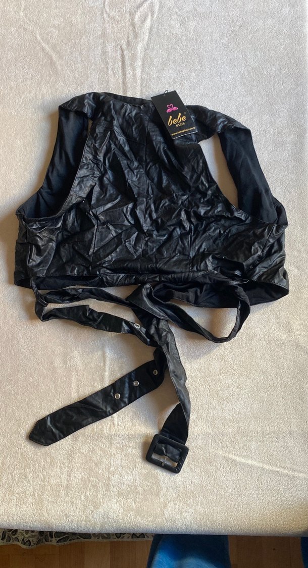 Kemerli Siyah Deri Kadın Yelek - Görsel 2