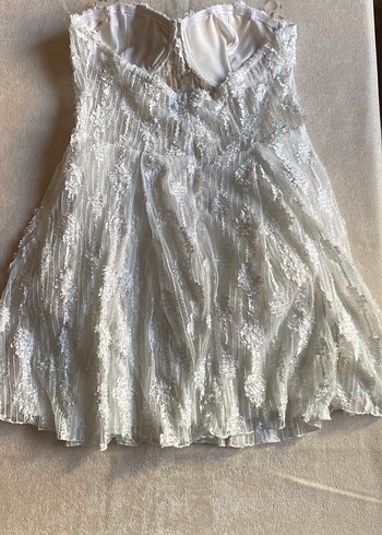 Straplez Mini Gelinlik, Bohem Tarz, Beyaz - Görsel 2