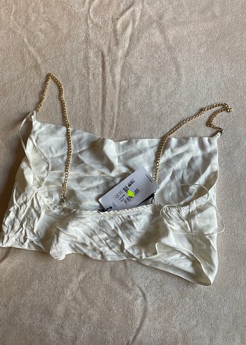 Beyaz Drapeli Keten Strappy Büstiyer - Görsel 2