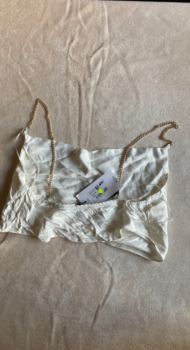 Beyaz Drapeli Keten Strappy Büstiyer - Görsel 2