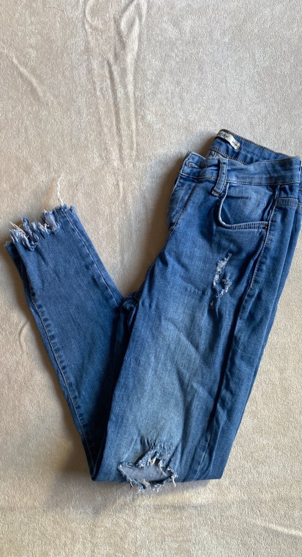 Yırtık Detaylı Mavi Kadın Skinny Jean - Görsel 3