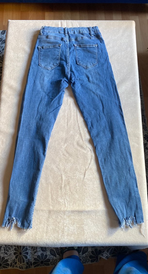 Yırtık Detaylı Mavi Kadın Skinny Jean - Görsel 2