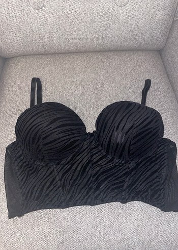 Siyah Zebra Desenli Kadın Büstiyer - Görsel 2