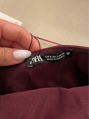 s Beden bordo Renk Zara Asimetrik Pilili Top