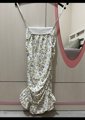 Beyaz Drapeli Mini Elbise - Görsel 3