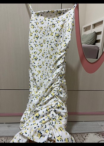 Beyaz Drapeli Mini Elbise - Görsel 2