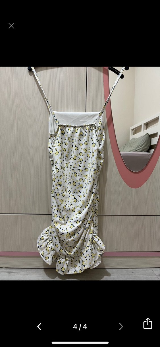 Beyaz Drapeli Mini Elbise - Görsel 3