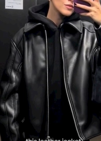 Zara Kadın Siyah Deri Biker Ceket