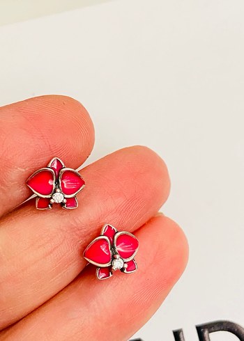 Kırmızı orkide Mini Çiçek Küpeler - Görsel 3