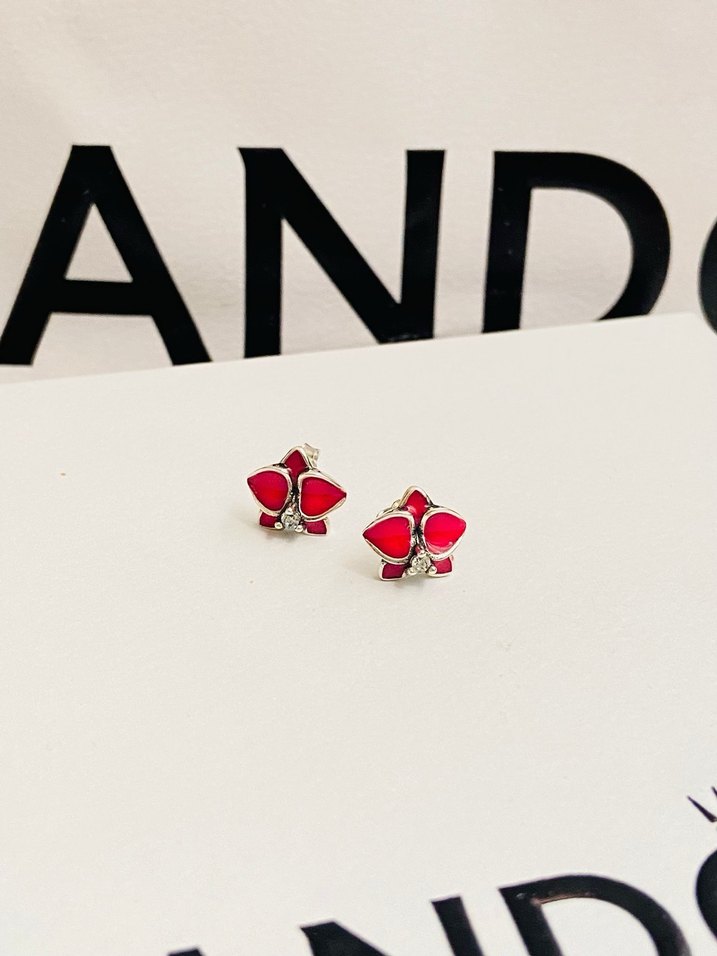 Kırmızı orkide Mini Çiçek Küpeler - Görsel 2