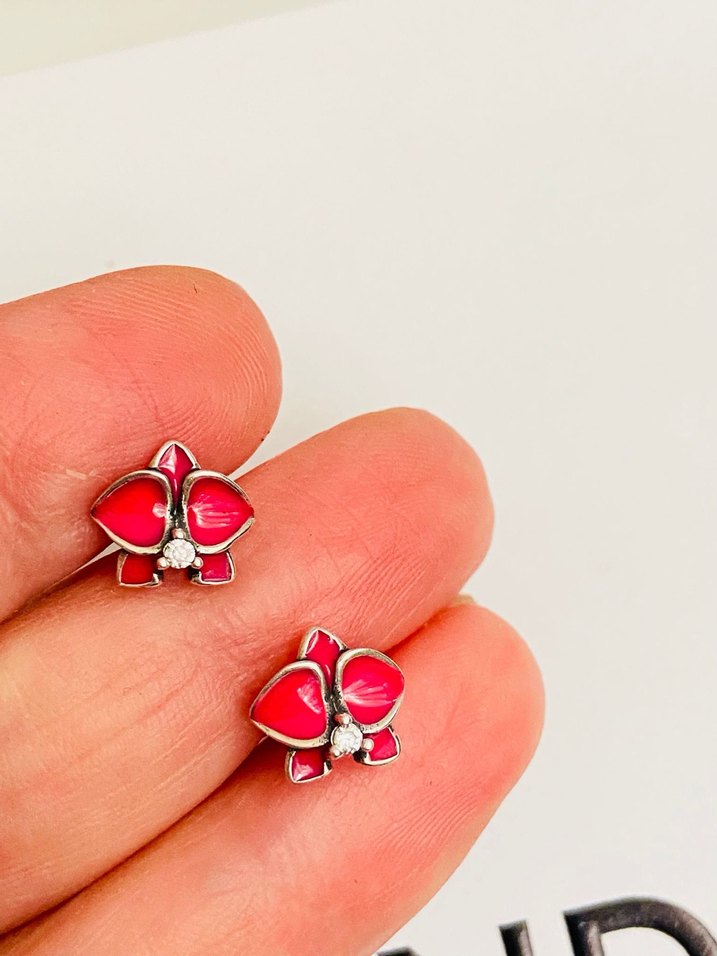 Kırmızı orkide Mini Çiçek Küpeler - Görsel 3