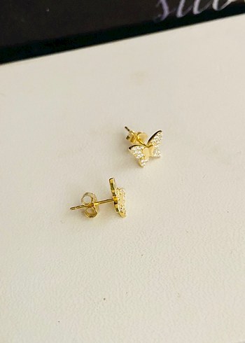 Mini Altın renk gümüş Kelebek Küpe - Görsel 3