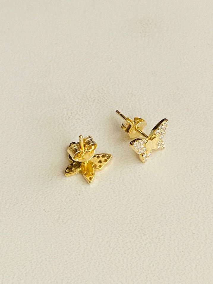 Mini Altın renk gümüş Kelebek Küpe - Görsel 4