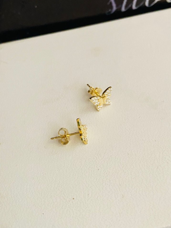 Mini Altın renk gümüş Kelebek Küpe - Görsel 3