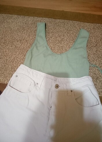 s Beden beyaz Renk STRADİVARİUS CROP+PANTOLON