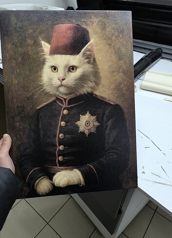 Akça kanvas kedi tablo