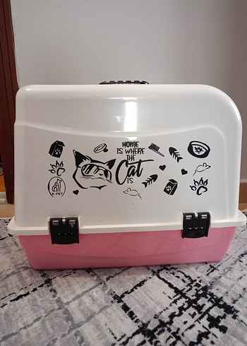  Pembe Kediler İçin Tuvalet Kutusu ve mama Kabı Seti
