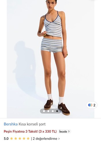 Bershka Bej Çizgili Kısa Korseli Şort