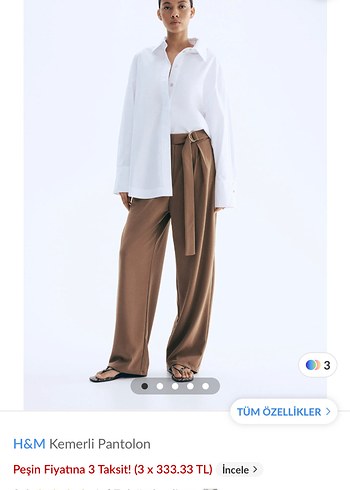 H&M Kemerli Bej Kadın Pantolon
