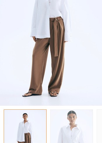 H&M H&M Kemerli Bej Kadın Pantolon