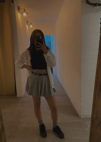 Zara Kemerli Gri Etek