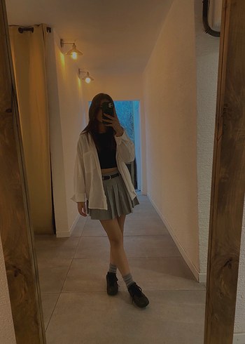 s Beden gri Renk Zara Kemerli Gri Etek