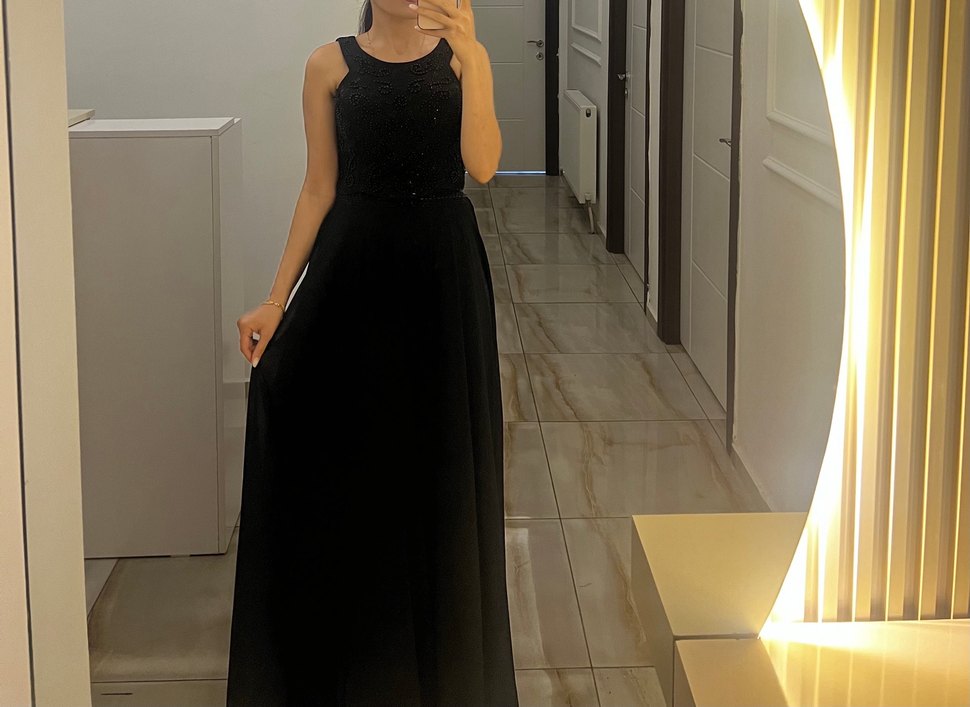 Siyah Boncuk İşlemeli ikili takım üst ve uzun etek - Görsel 2