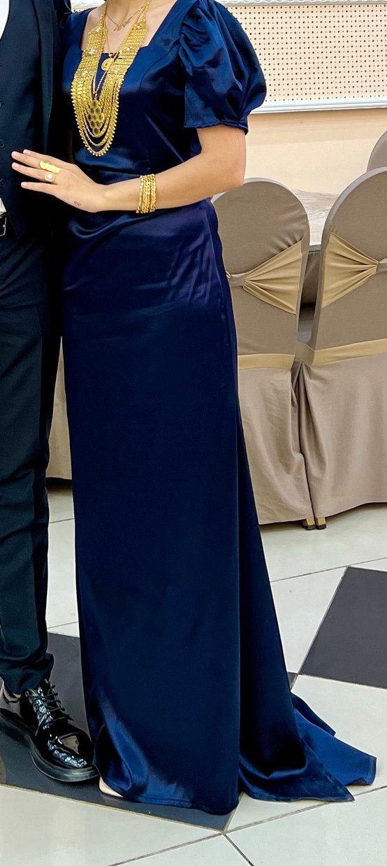 Özel dikim lacivert saten uzun abiye - Görsel 2