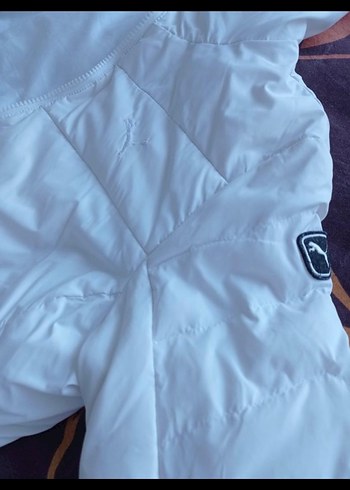Orijinal Kadın Beyaz Kapüşonlu İnce Kış Montu Kaz tüylü - Görsel 5