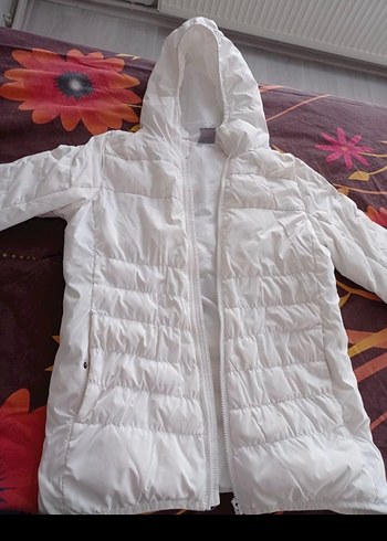 Orijinal Kadın Beyaz Kapüşonlu İnce Kış Montu Kaz tüylü - Görsel 4