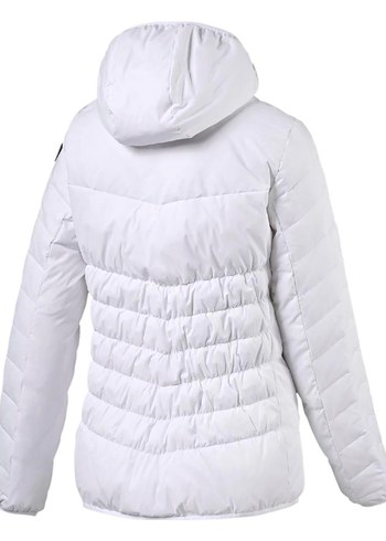 Orijinal Kadın Beyaz Kapüşonlu İnce Kış Montu Kaz tüylü - Görsel 2