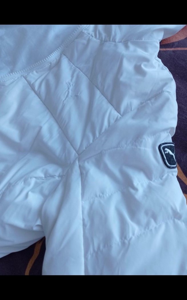 Orijinal Kadın Beyaz Kapüşonlu İnce Kış Montu Kaz tüylü - Görsel 5