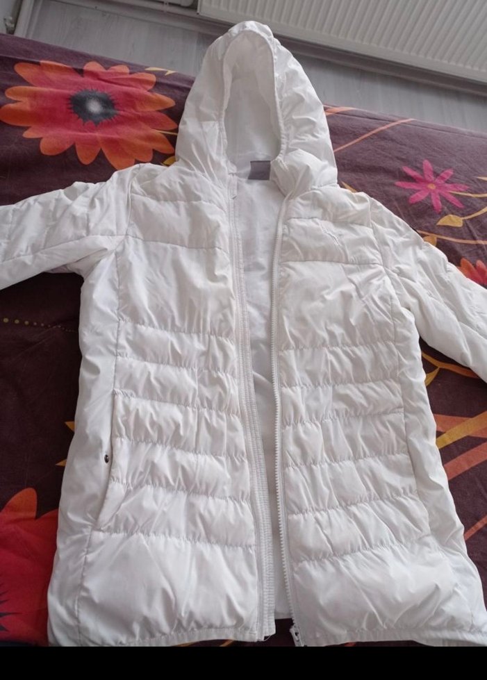 Orijinal Kadın Beyaz Kapüşonlu İnce Kış Montu Kaz tüylü - Görsel 4